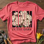 BLOOM In The Dark White T-Shirt - botanical nature graphic t-shirt, minimalist design, unisex tee for Nature Lovers, Garnder, Farmer, Plant Lovers