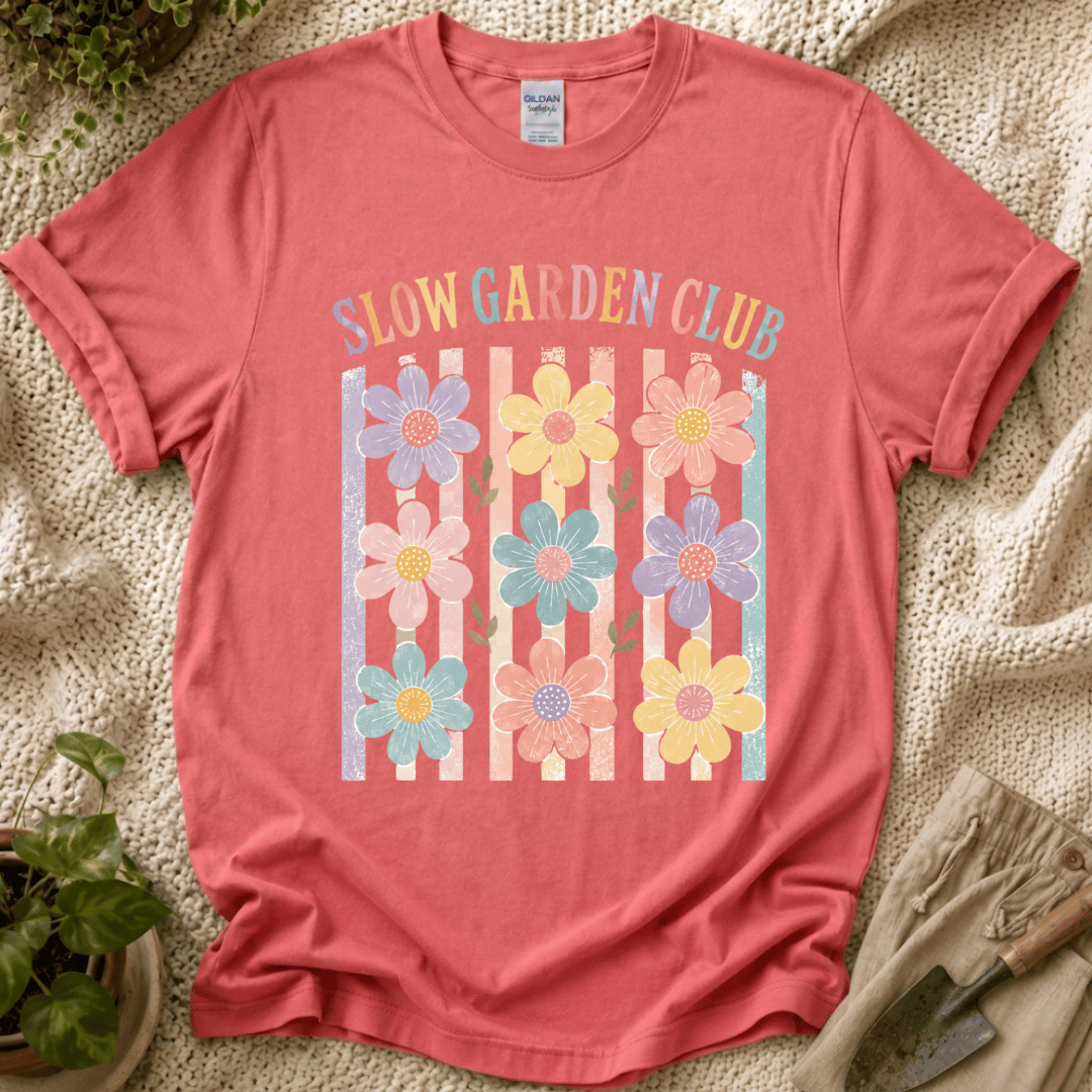 Flower On Stripes Summer Garden T-Shirt