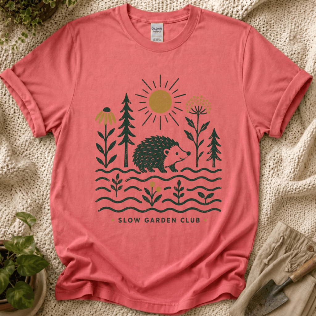 Hedgehog in the Slow Garden T-Shirt by Zen & Zucchinis Slow Garden Club