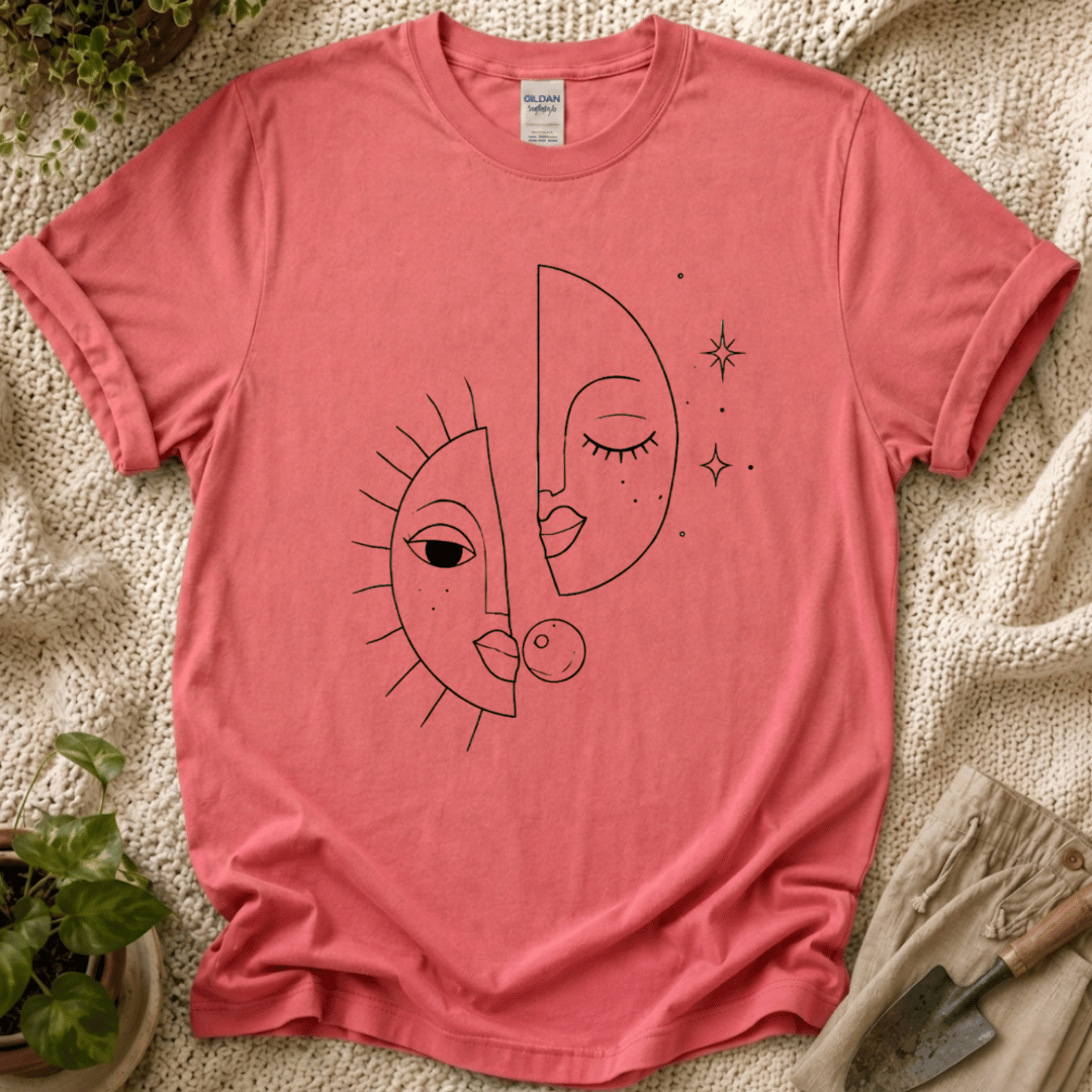 Sun and Moon Celestial Line Art T-Shirt by Zen & Zucchinis Slow Garden Club