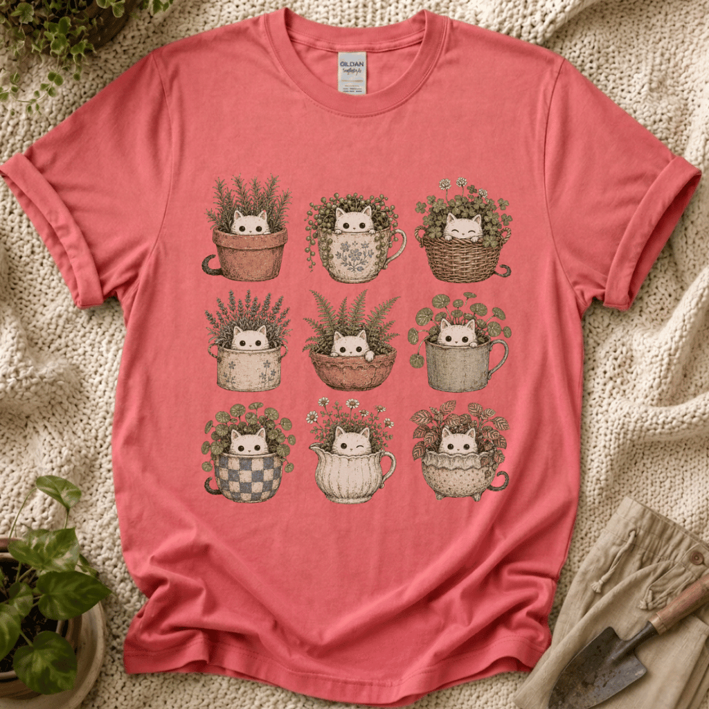 Kitties in Flower Pots T-Shirt by Zen & Zucchinis Slow Garden Club