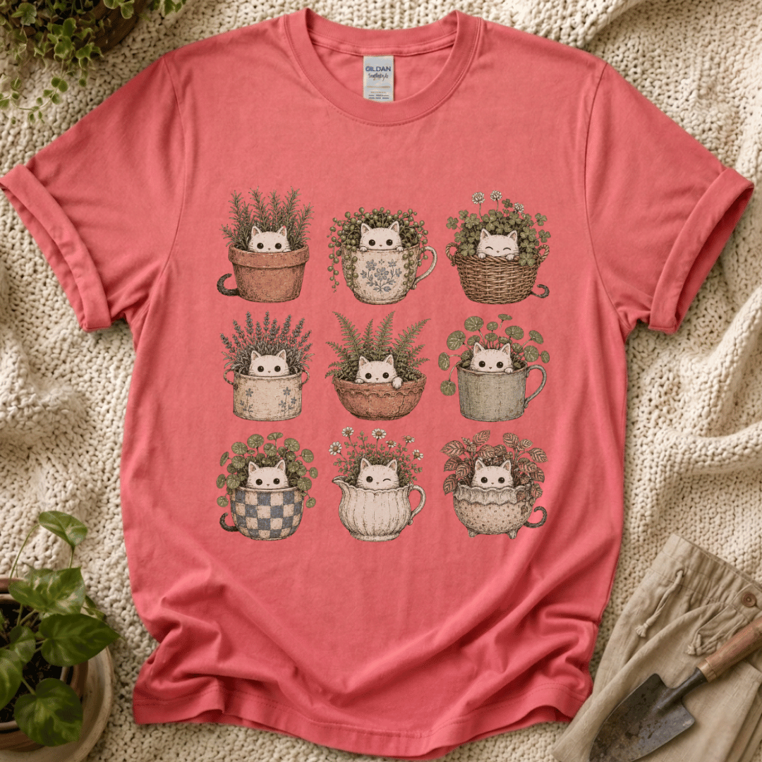 Kitties in Flower Pots T-Shirt by Zen & Zucchinis Slow Garden Club