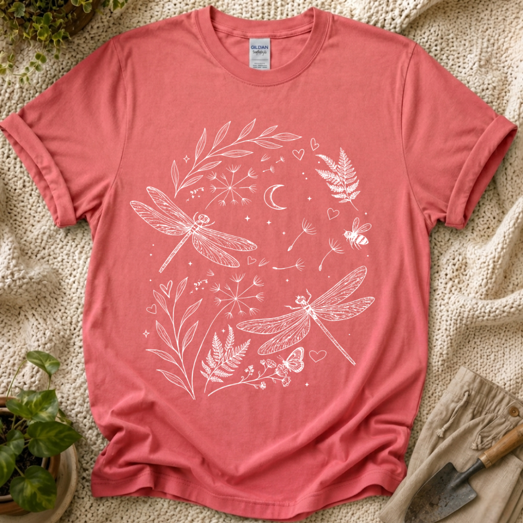 Moonlit Dragonfly Garden T-Shirt by Zen & Zucchinis Slow Garden Club