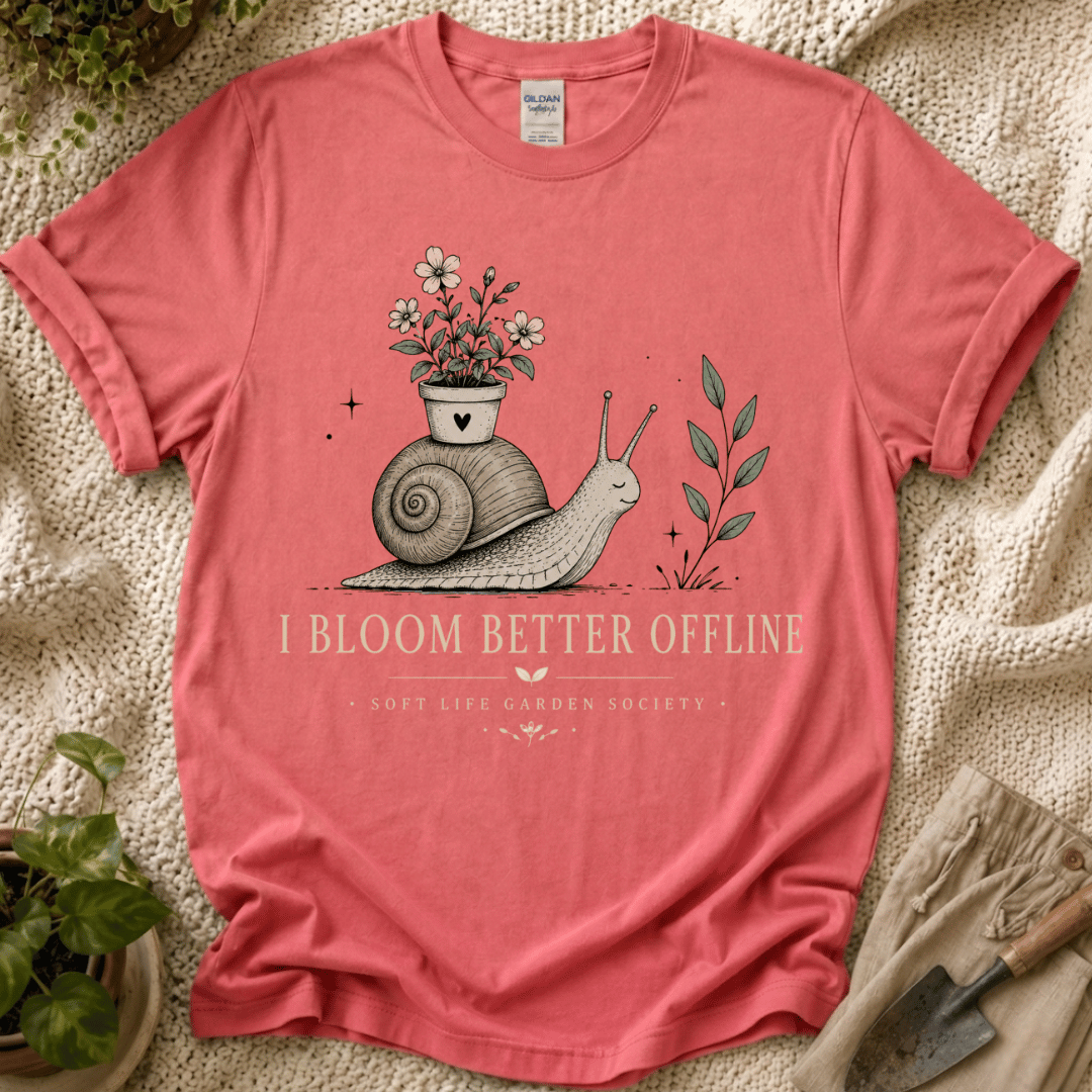 I Bloom Better Offline Snail T-Shirt by Zen & Zucchinis Slow Garden Club
