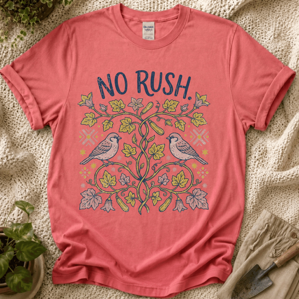 No Rush Zucchini Vine Garden T-Shirt by Zen & Zucchinis Slow Garden Club