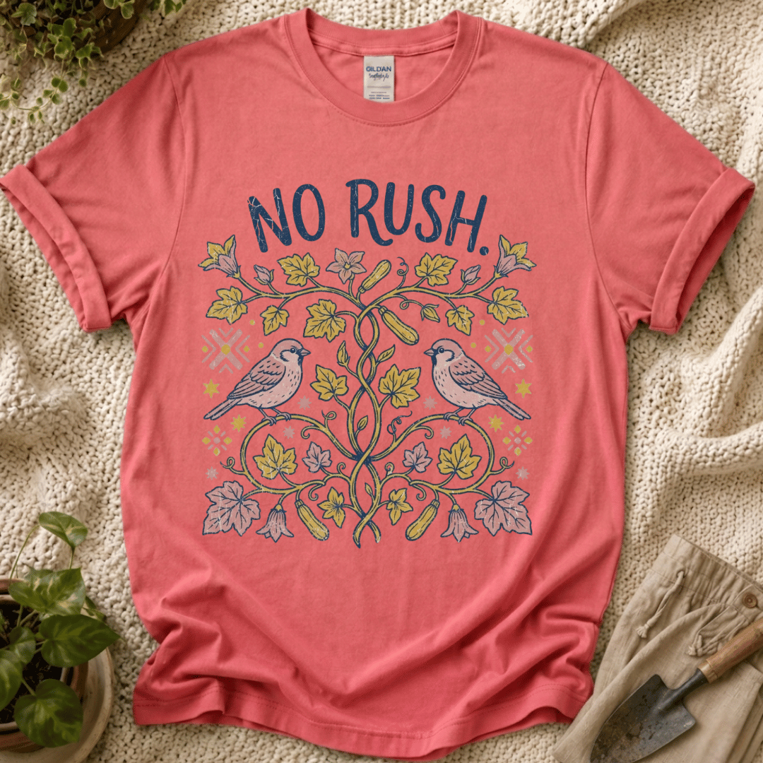 No Rush Zucchini Vine Garden T-Shirt by Zen & Zucchinis Slow Garden Club
