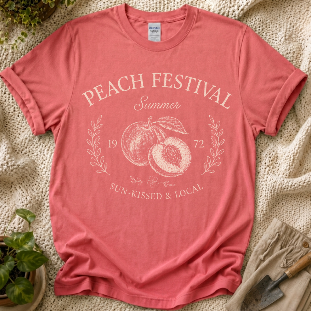Peach Festival Summer Garden T-Shirt by Zen & Zucchinis Slow Garden Club