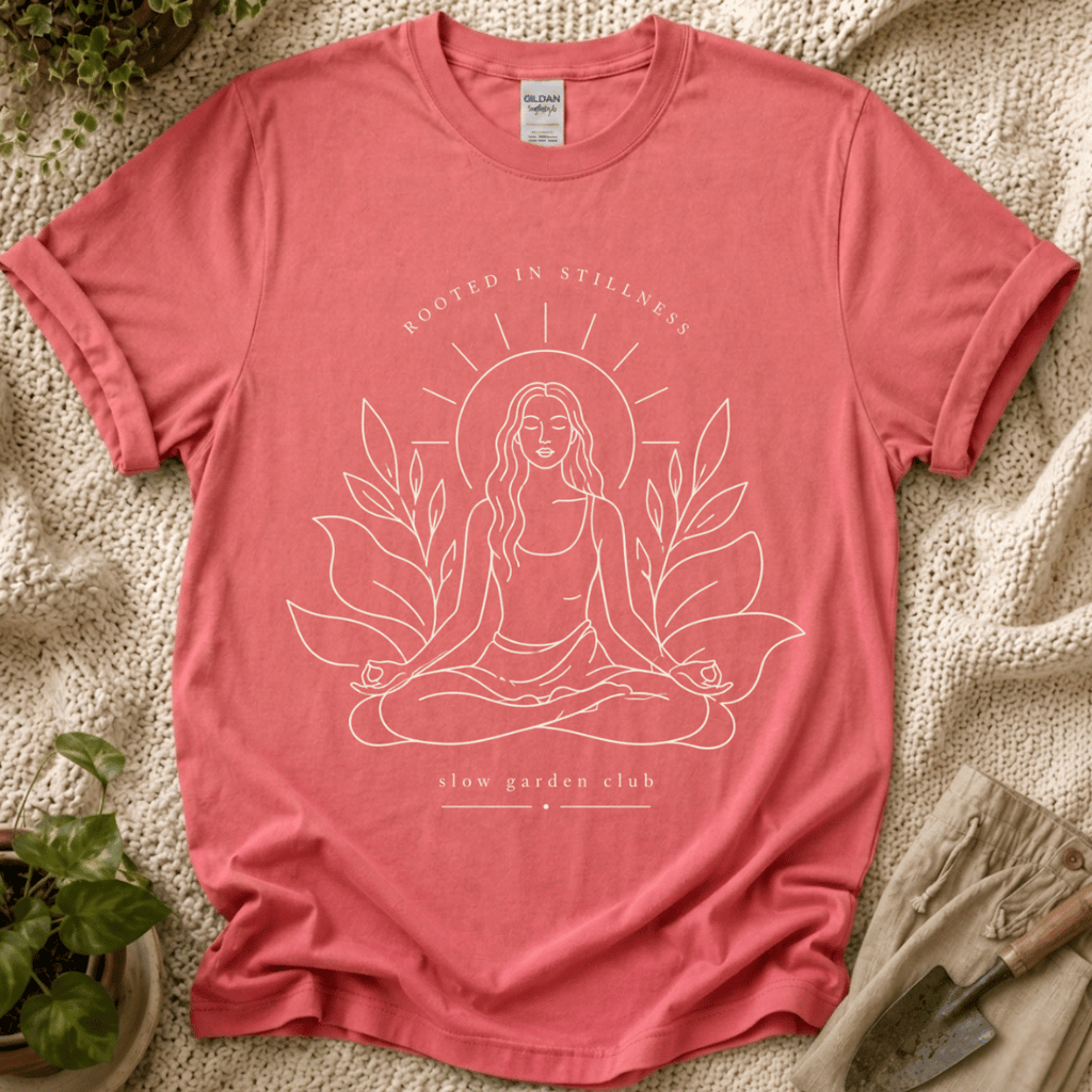 Rooted in Stillness Calm Garden T-Shirt by Zen & Zucchinis Slow Garden Club