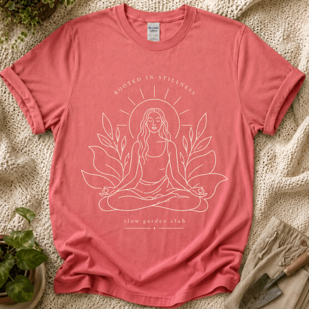 Rooted in Stillness Calm Garden T-Shirt by Zen & Zucchinis Slow Garden Club