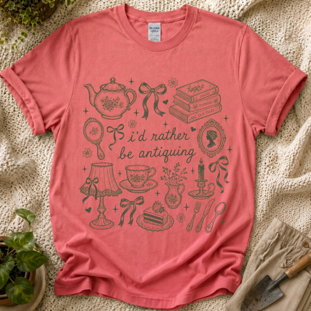 I’d Rather Be Antiquing Cottagecore T-Shirt by Zen & Zucchinis Slow Garden Club