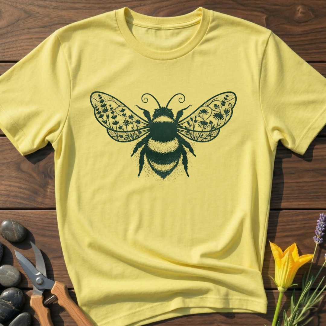 FLower Bee T-Shirt - botanical nature graphic t-shirt, minimalist design, unisex tee”