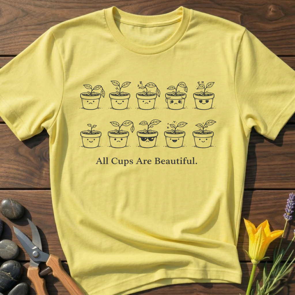 All Cups Are Beautiful T-Shirt - botanical nature graphic t-shirt, minimalist design, unisex tee for Nature Lovers, Garnder, Farmer, Plant Lovers