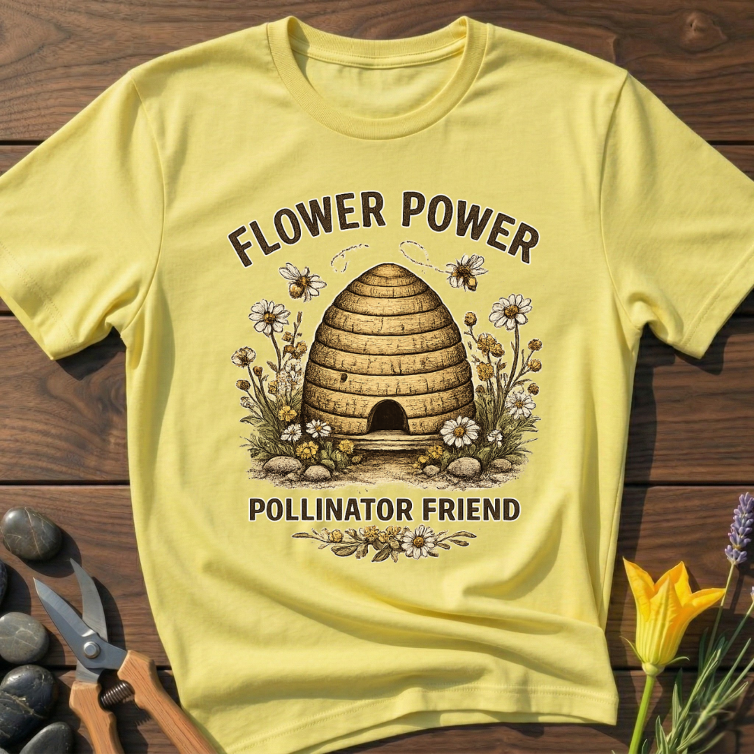 Flower Power Pollinator T-Shirt - botanical nature graphic t-shirt, minimalist design, unisex tee for Nature Lovers, Garnder, Farmer, Plant Lovers