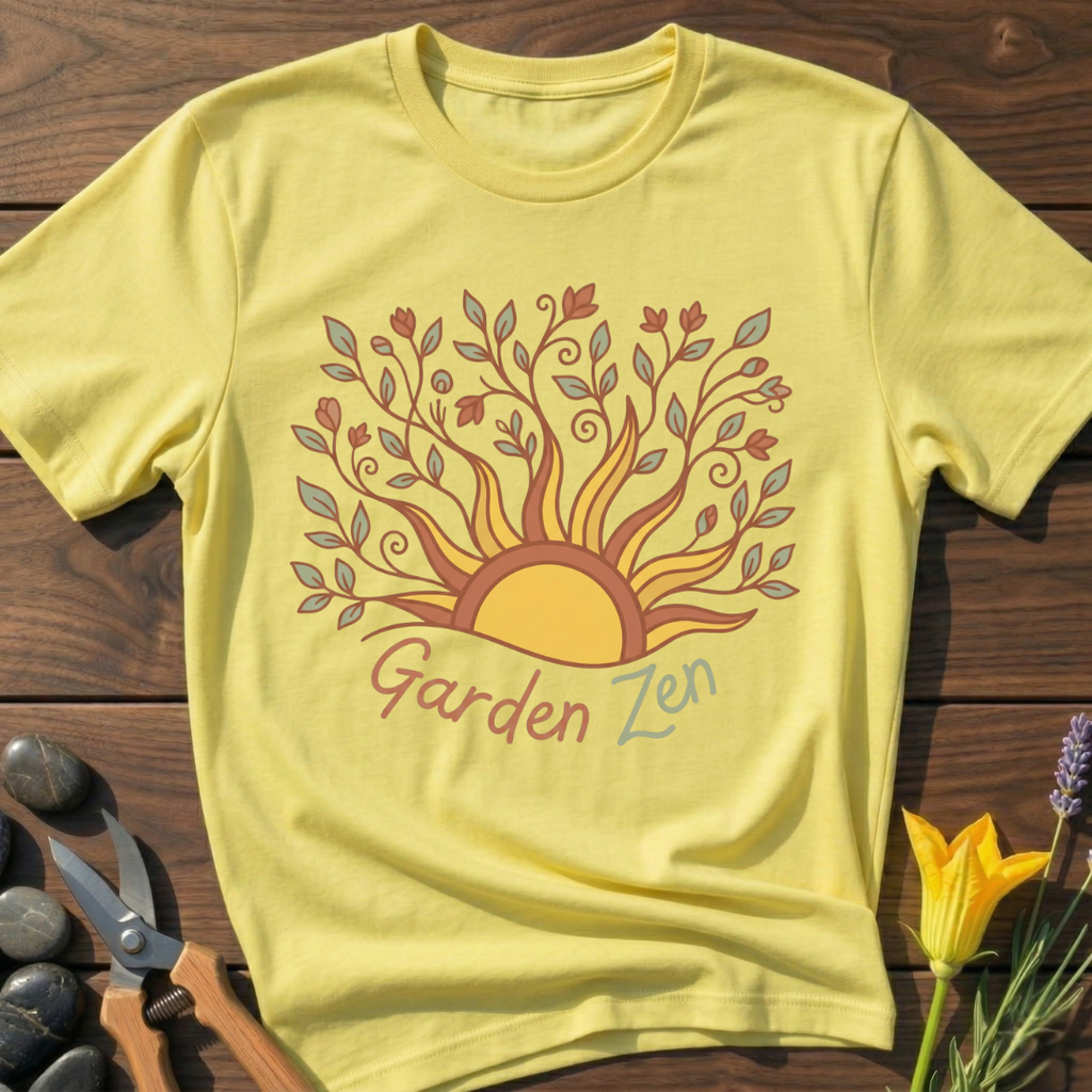 Bloom-Shine Garden Zen T-Shirt - botanical nature graphic t-shirt, minimalist design, unisex tee for Nature Lovers, Garnder, Farmer, Plant Lovers