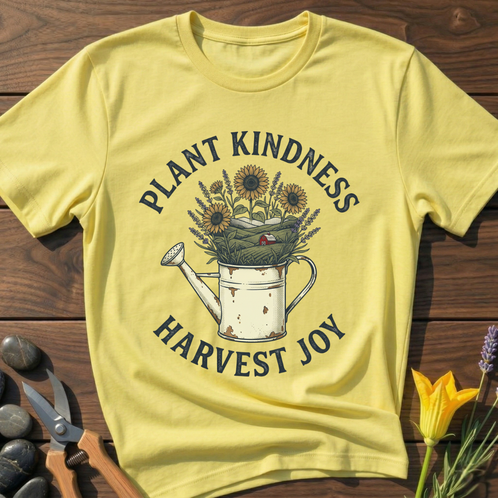 Plant Kindness Harvest Joy T-Shirt - botanical nature graphic t-shirt, minimalist design, unisex tee for Nature Lovers, Garnder, Farmer, Plant Lovers