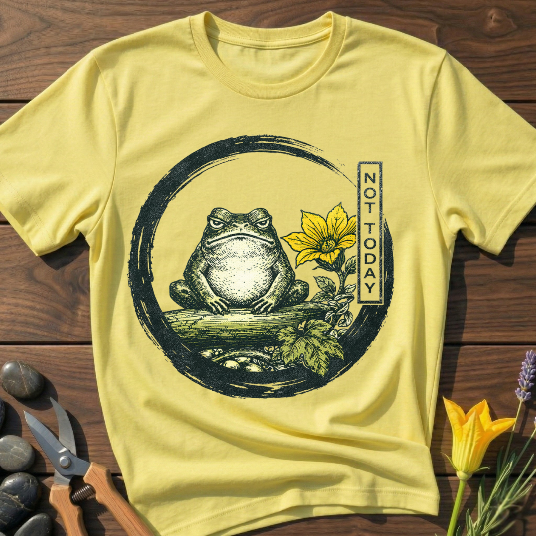 Not Today Frog T-Shirt - botanical nature graphic t-shirt, minimalist design, unisex tee for Nature Lovers, Garnder, Farmer, Plant Lovers