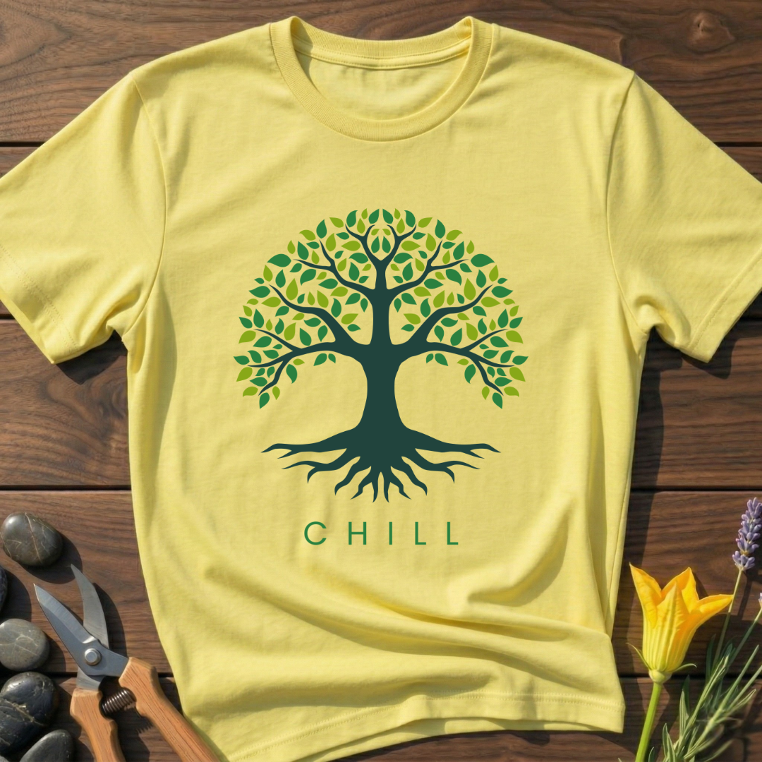 Chill Tree T-Shirt - botanical nature graphic t-shirt, minimalist design, unisex tee for Nature Lovers, Garnder, Farmer, Plant Lovers