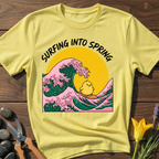 Surf Into Spring T-Shirt - botanical nature graphic t-shirt, minimalist design, unisex tee for Nature Lovers, Garnder, Farmer, Plant Lovers