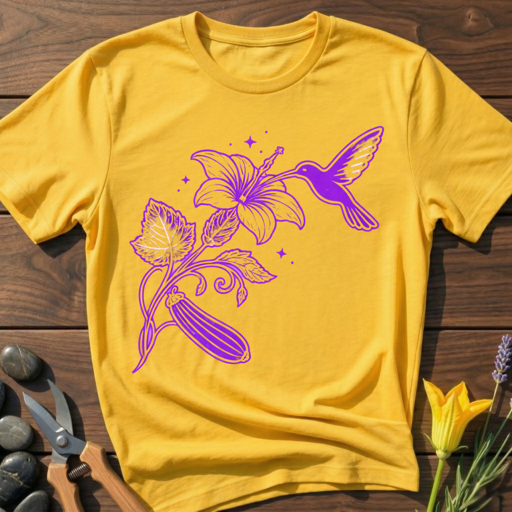 Hummingbird T-Shirt - botanical nature graphic t-shirt, minimalist design, unisex tee for Nature Lovers, Garnder, Farmer, Plant Lovers
