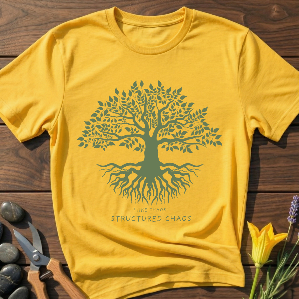 Structured Chaos Tree T-Shirt - botanical nature graphic t-shirt, minimalist design, unisex tee for Nature Lovers, Garnder, Farmer, Plant Lovers