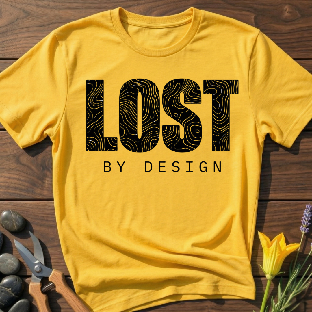 LOST By Design T-Shirt - botanical nature graphic t-shirt, minimalist design, unisex tee for Nature Lovers, Garnder, Farmer, Plant Lovers