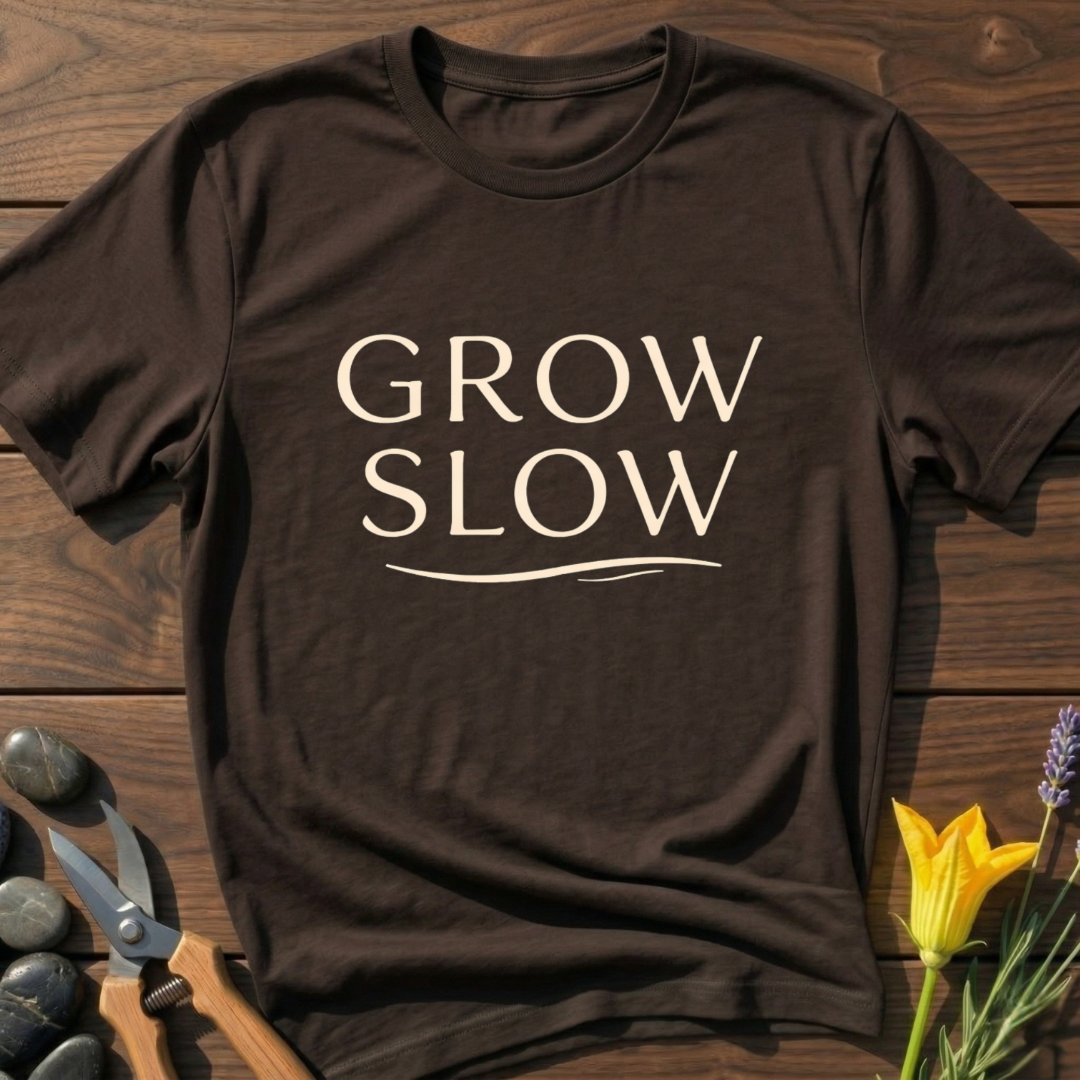 Grow Slow T-Shirt - botanical nature graphic t-shirt, minimalist design, unisex tee for Nature Lovers, Garnder, Farmer, Plant Lovers