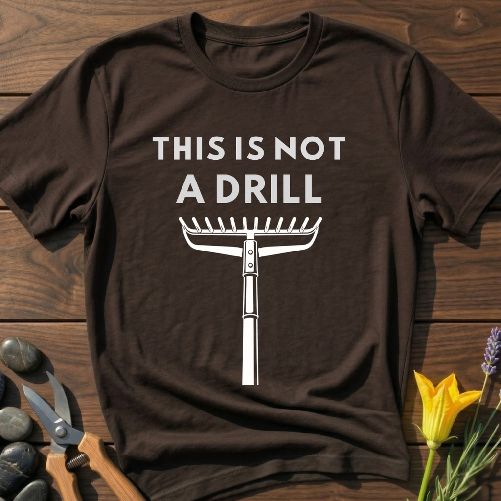 No Drill Garden Rake T-Shirt - botanical nature graphic t-shirt, minimalist design, unisex tee for Nature Lovers, Garnder, Farmer, Plant Lovers