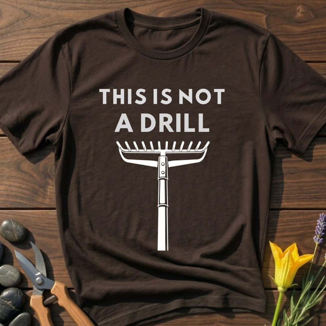 No Drill Garden Rake T-Shirt - botanical nature graphic t-shirt, minimalist design, unisex tee for Nature Lovers, Garnder, Farmer, Plant Lovers