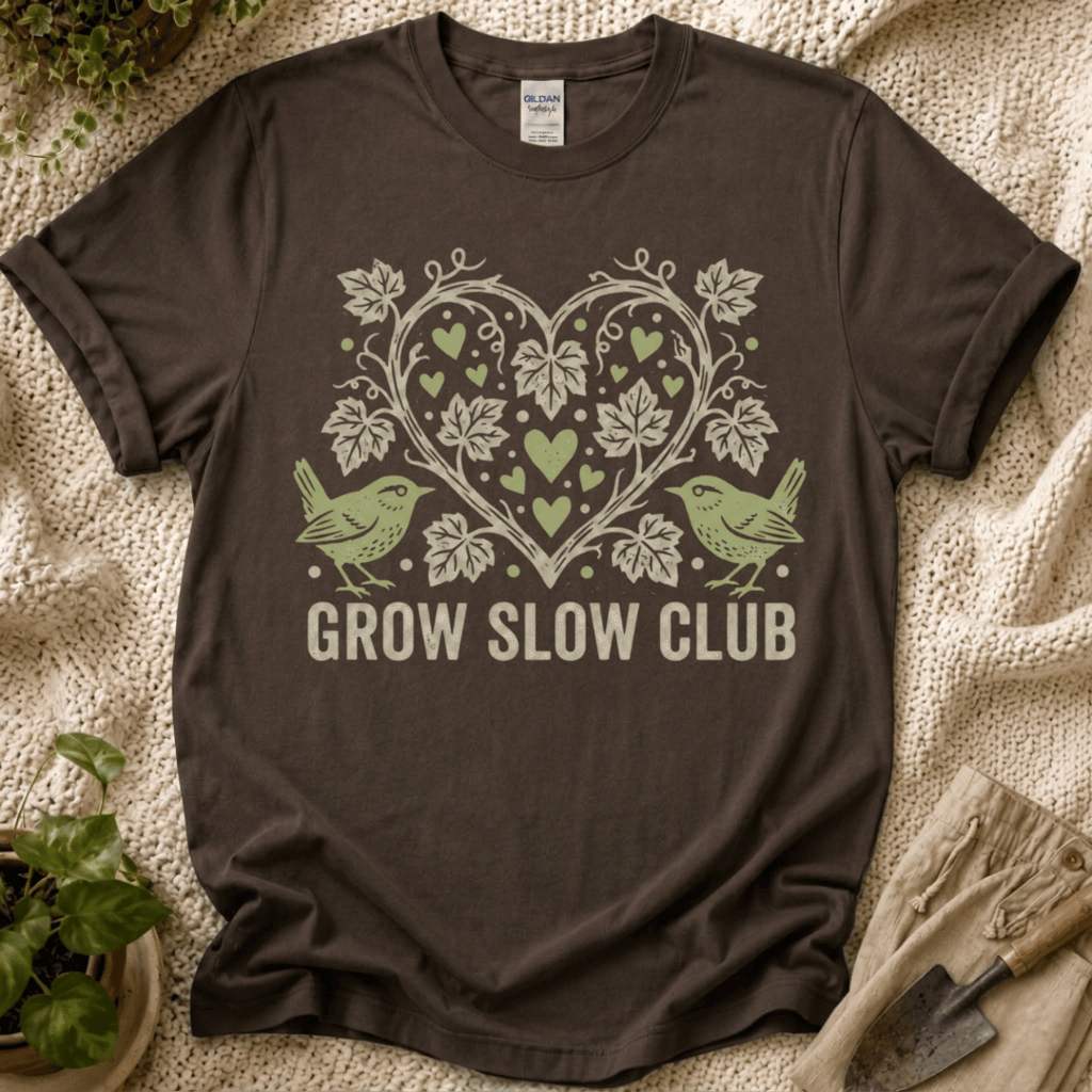 Grow Slow Vintage Garden T-Shirt - Zen & Zucchinis garden graphic tee