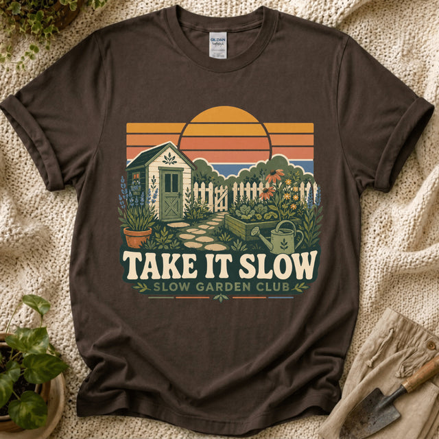 Take It Slow Garden Sunset T-Shirt - Zen & Zucchinis garden graphic tee