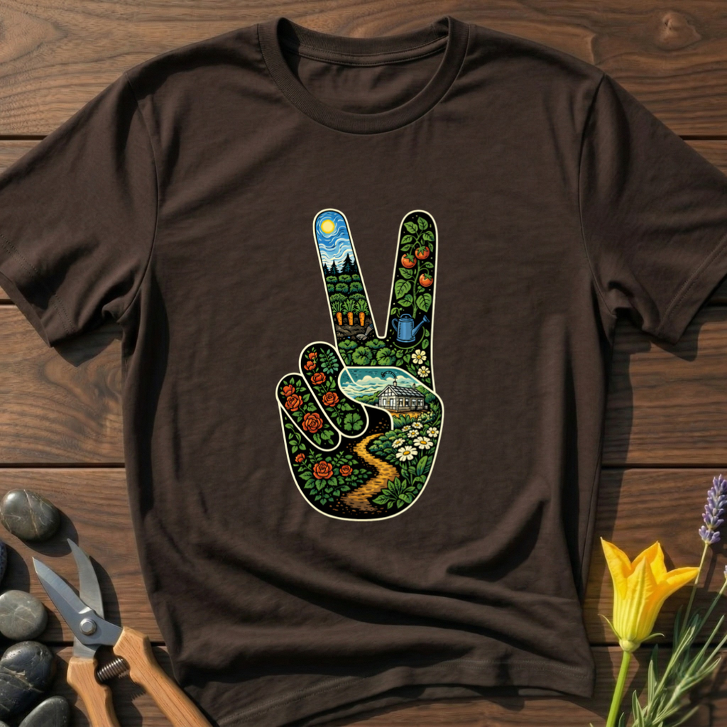 Garden Peace T-Shirt - botanical nature graphic t-shirt, minimalist design, unisex tee for Nature Lovers, Garnder, Farmer, Plant Lovers