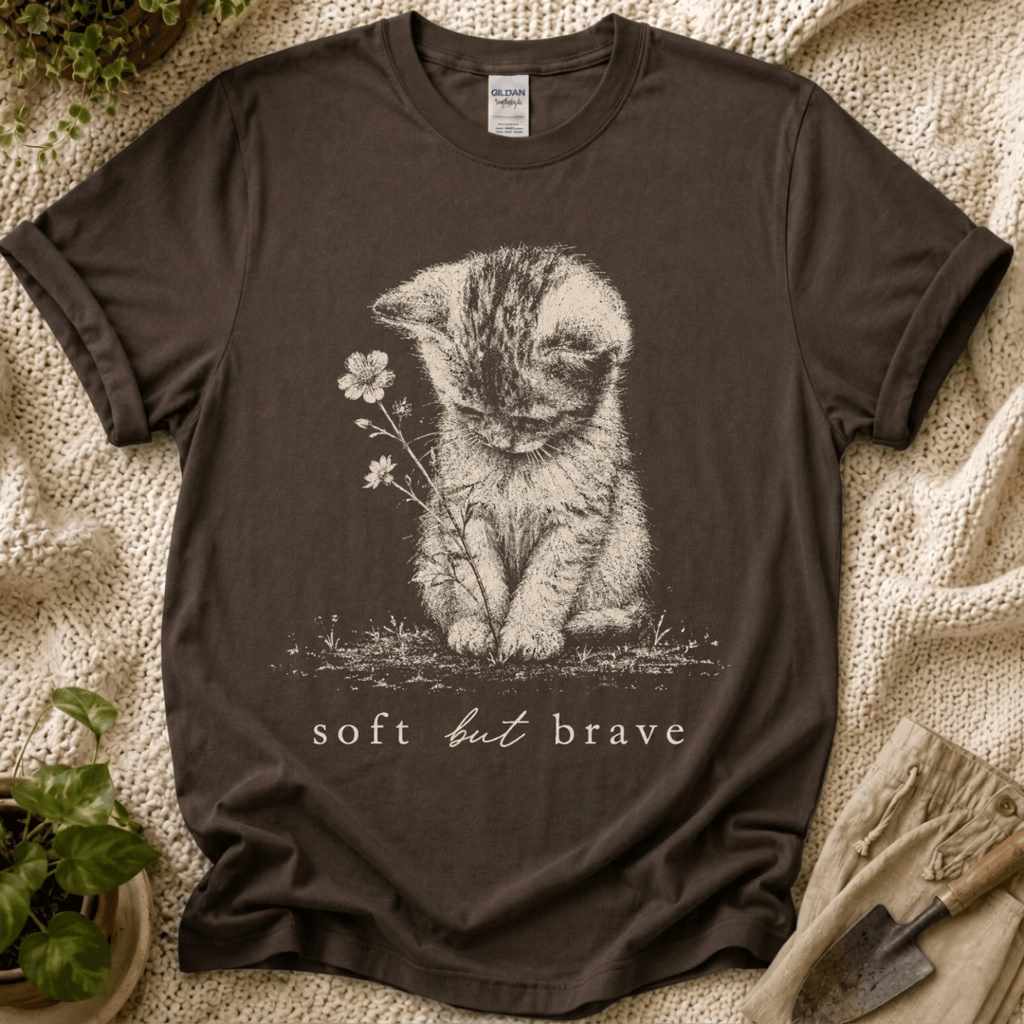 Soft But Brave Kitty T-Shirt - Zen & Zucchinis garden graphic tee