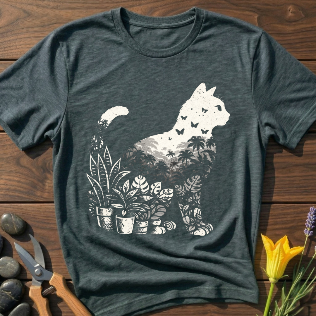 Plant Cat T-Shirt - botanical nature graphic t-shirt, minimalist design, unisex tee for Nature Lovers, Garnder, Farmer, Plant Lovers