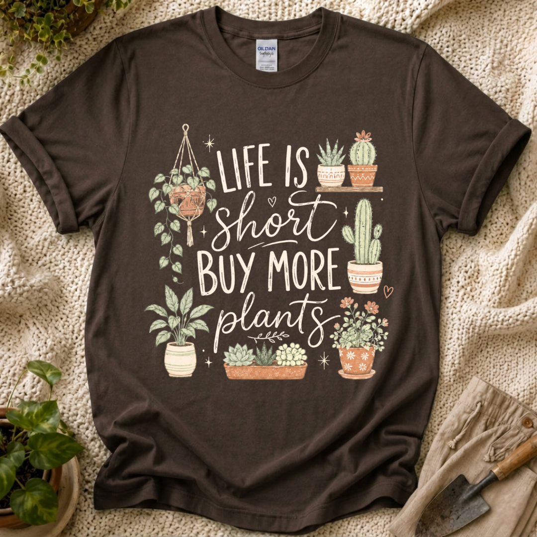 Life Is Short Buy More Plants Plant Lovers T-Shirt by Zen & Zucchinis Slow Garden Club