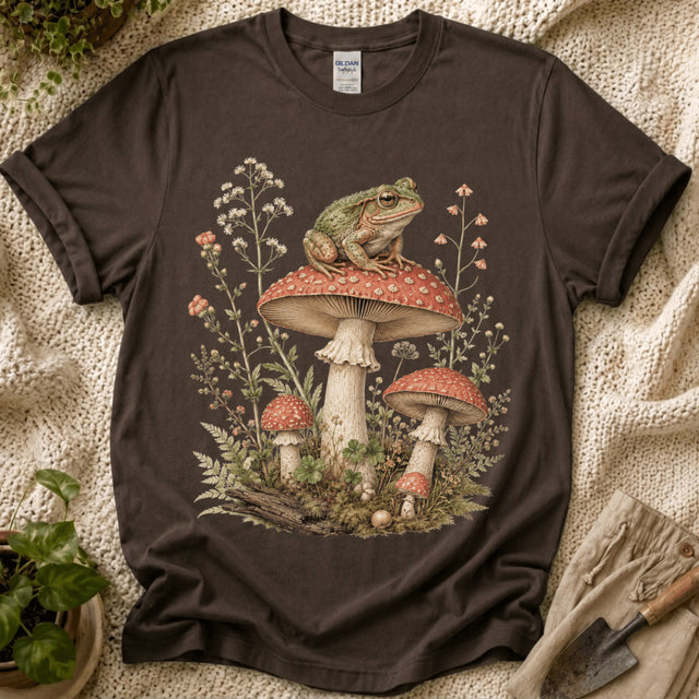 Frog on Mushrooms Cottage Garden T-Shirt by Zen & Zucchinis Slow Garden Club