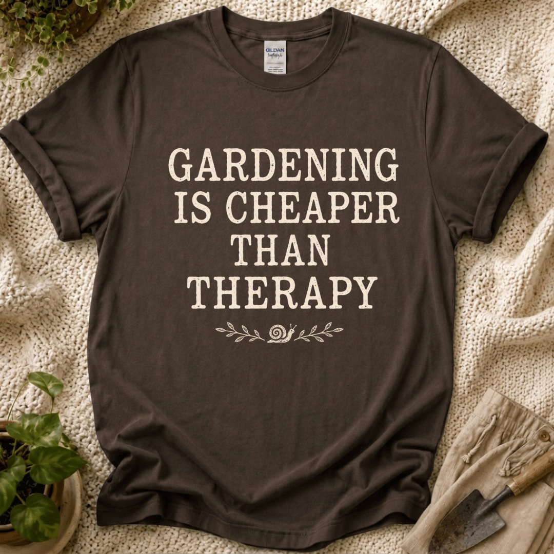 Gardening Is Cheaper Than Therapy T-Shirt by Zen & Zucchinis Slow Garden Club