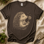 Hedgehog Enjoys Dandelion Spring Garden T-Shirt by Zen & Zucchinis Slow Garden Club