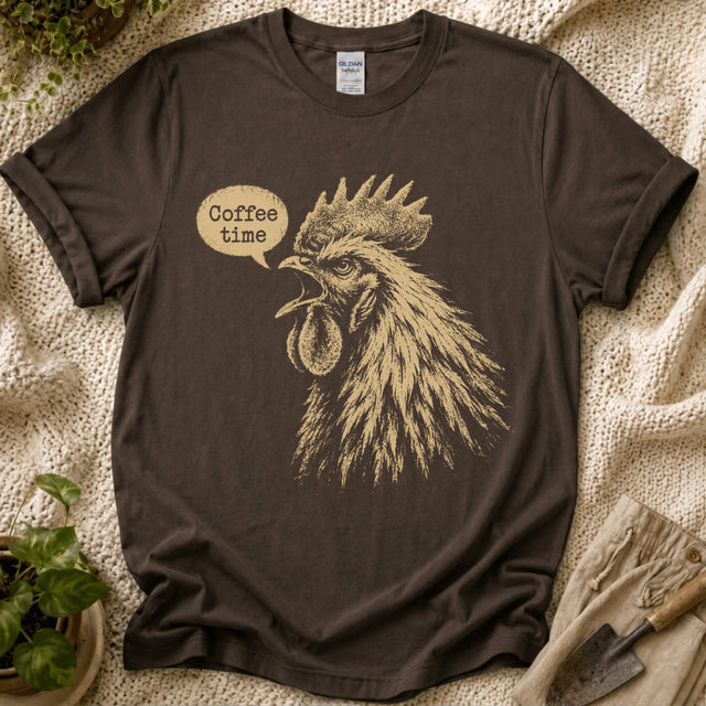 Coffee Time Cottage Garden Rooster T-Shirt by Zen & Zucchinis Slow Garden Club