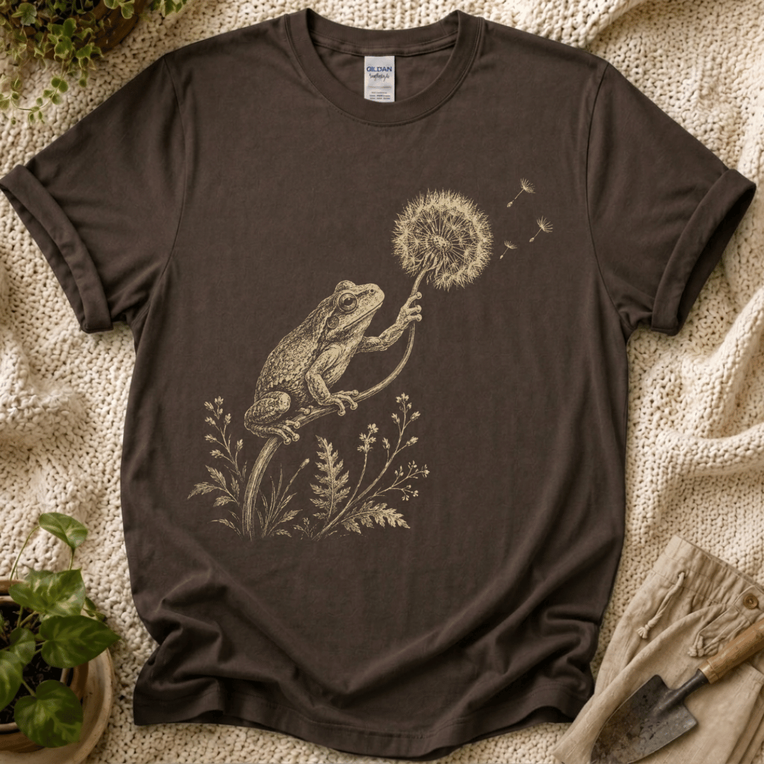 Frog with Dandelion Wish T-Shirt by Zen & Zucchinis Slow Garden Club