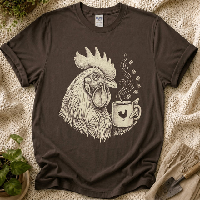 Morning Rooster Coffee Cup T-Shirt by Zen & Zucchinis Slow Garden Club