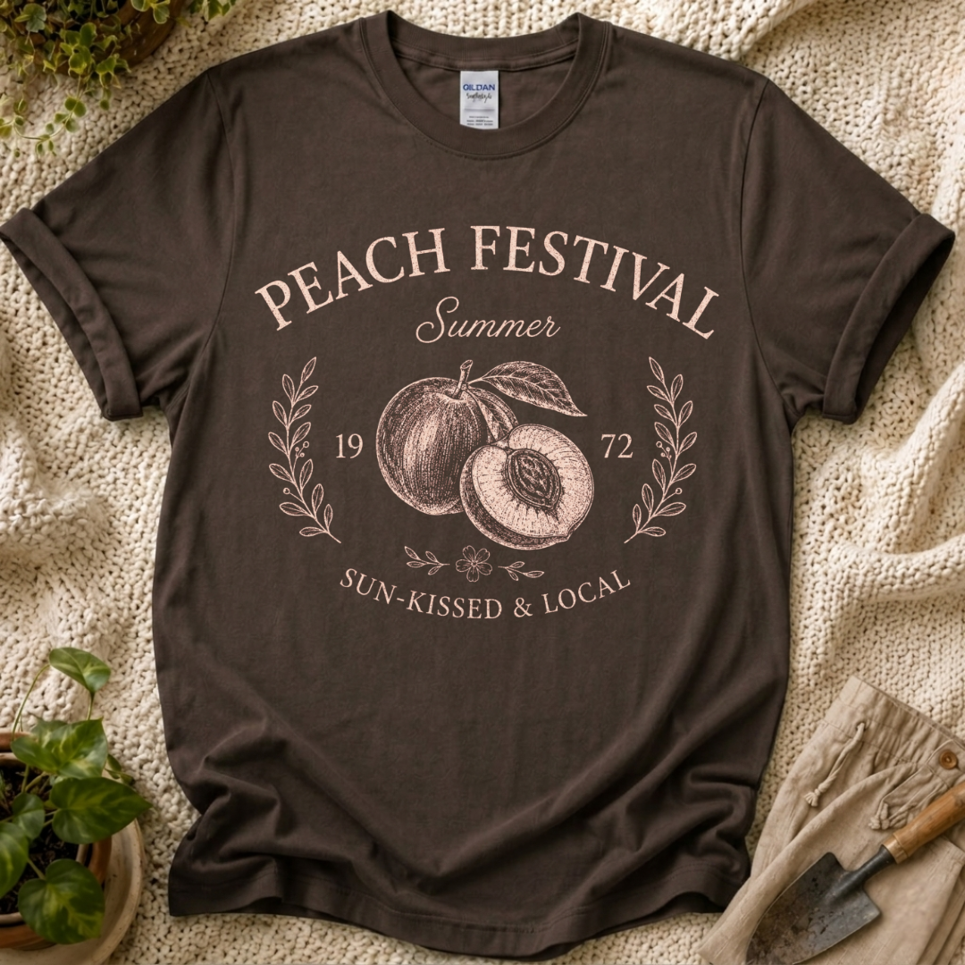 Peach Festival Summer Garden T-Shirt by Zen & Zucchinis Slow Garden Club