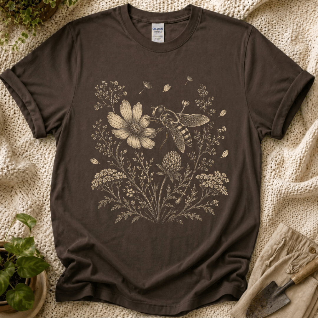 Bee In Wildflower Garden T-Shirt by Zen & Zucchinis Slow Garden Club