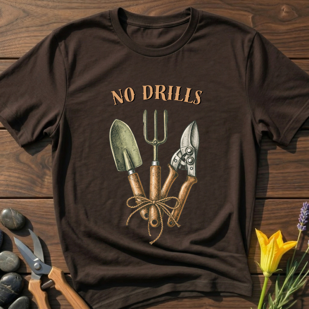No Drills T-Shirt - botanical nature graphic t-shirt, minimalist design, unisex tee for Nature Lovers, Garnder, Farmer, Plant Lovers