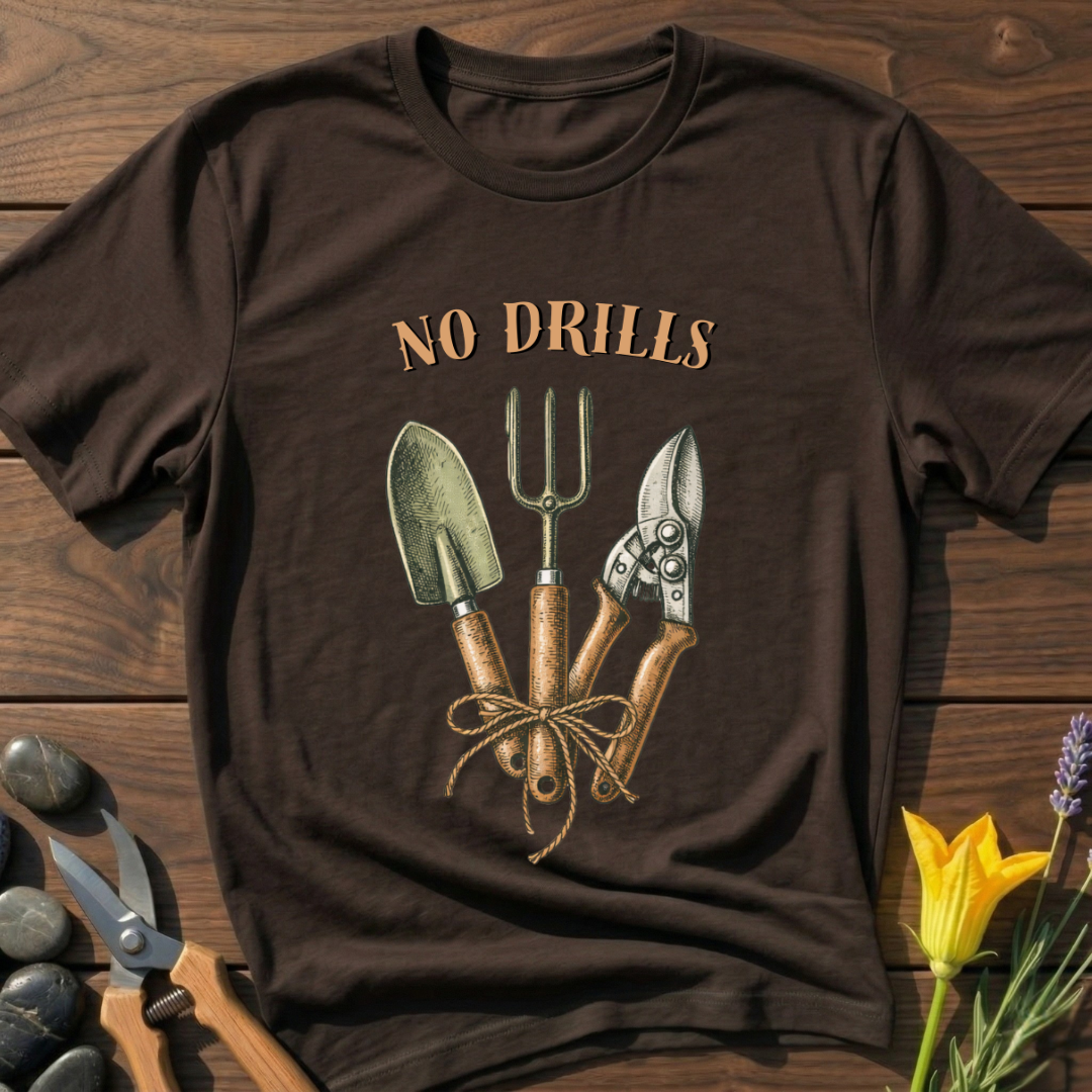 No Drills T-Shirt - botanical nature graphic t-shirt, minimalist design, unisex tee for Nature Lovers, Garnder, Farmer, Plant Lovers