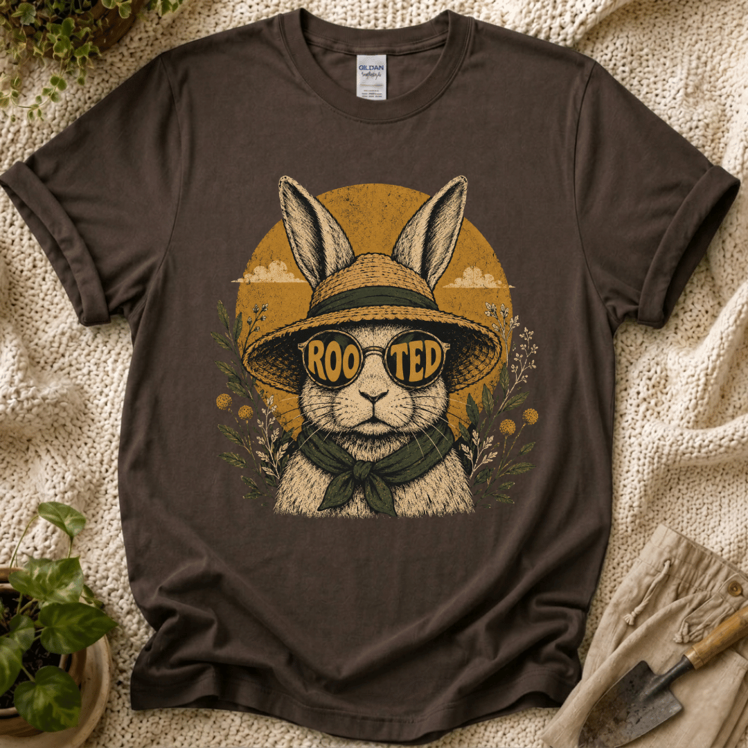 Rooted Sunset Slow Garden Bunny T-Shirt by Zen & Zucchinis Slow Garden Club
