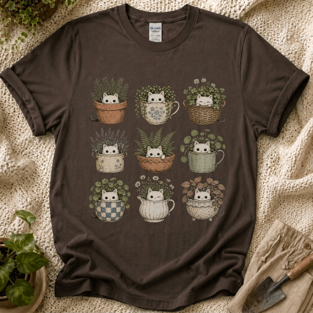 Kitties in Flower Pots T-Shirt by Zen & Zucchinis Slow Garden Club