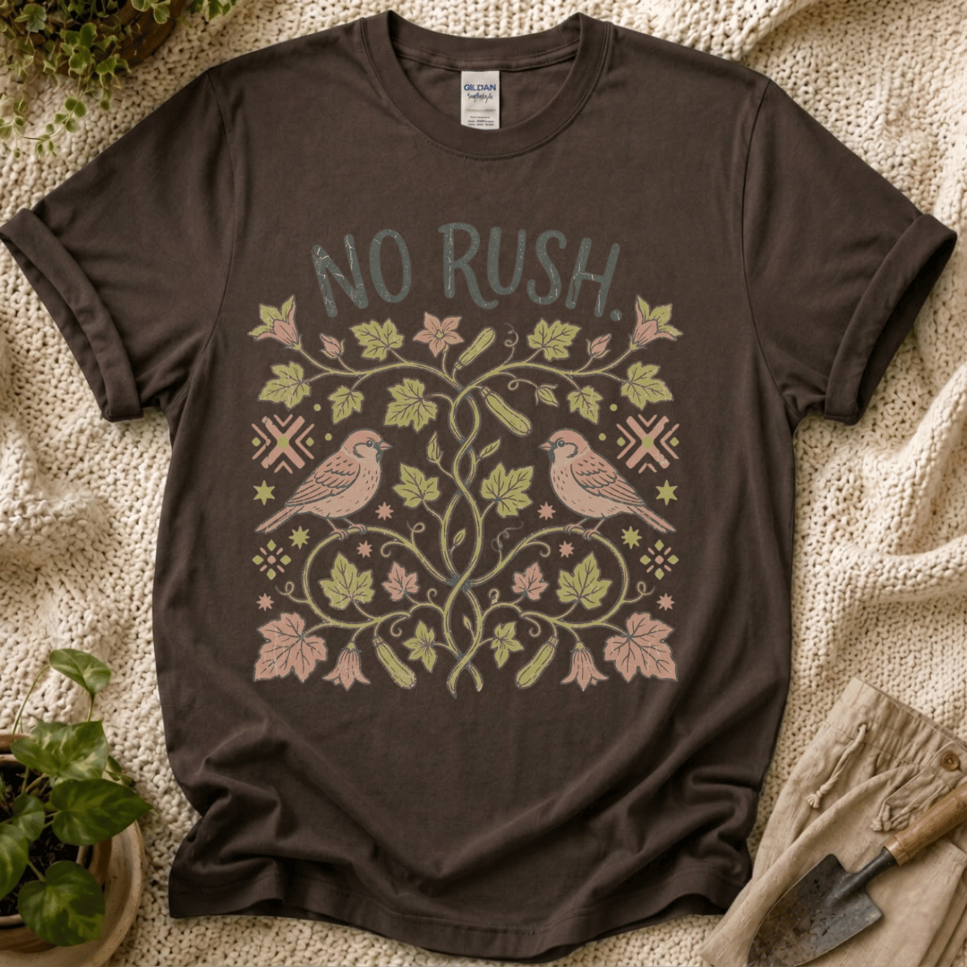 No Rush Zucchini Vine Garden T-Shirt by Zen & Zucchinis Slow Garden Club