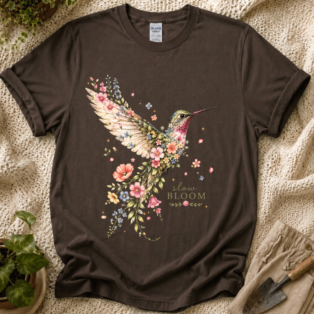 Hummingbird Moment Slow Bloom Garden T-Shirt by Zen & Zucchinis Slow Garden Club