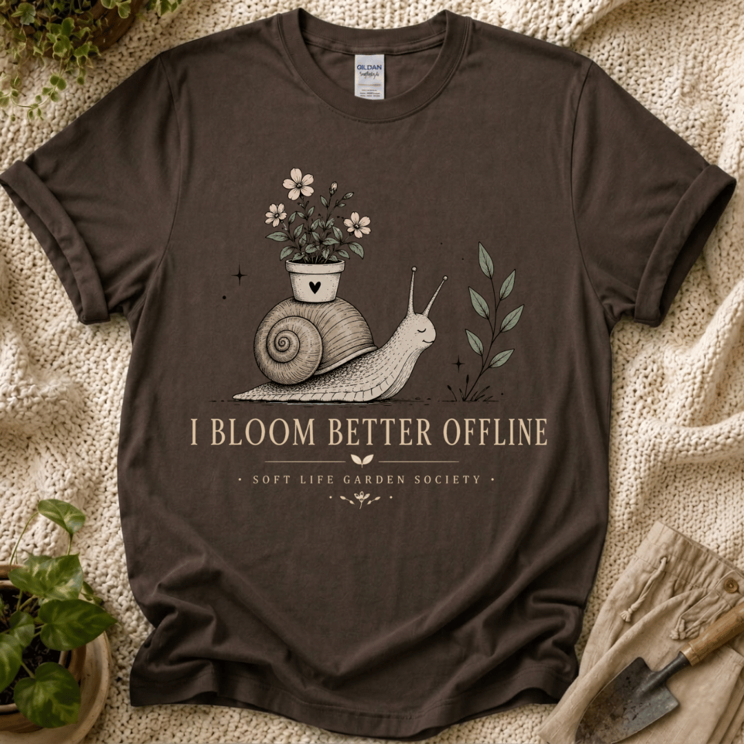 I Bloom Better Offline Snail T-Shirt by Zen & Zucchinis Slow Garden Club