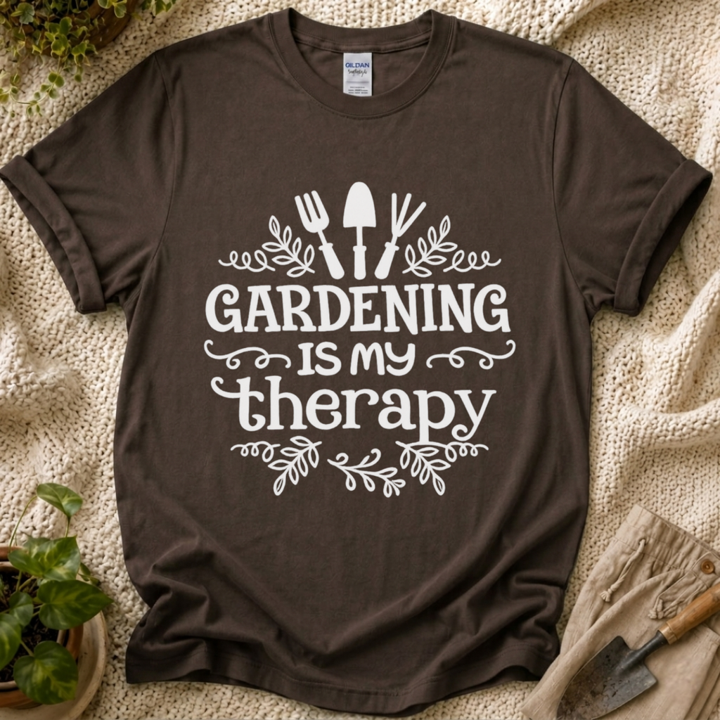 Gardening Is My Therapy T-Shirt by Zen & Zucchinis Slow Garden Club